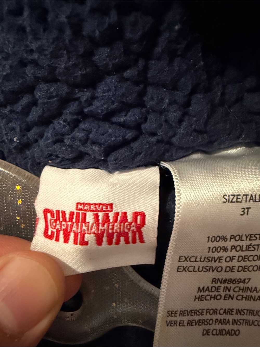 Marvel Captain America Blue Hoodie with Red & White Shield Patch - Picture 3 of 4